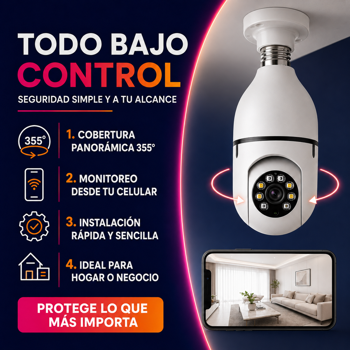 Vigila360 WiFi™ – Cámara de Seguridad Panorámica Inteligente