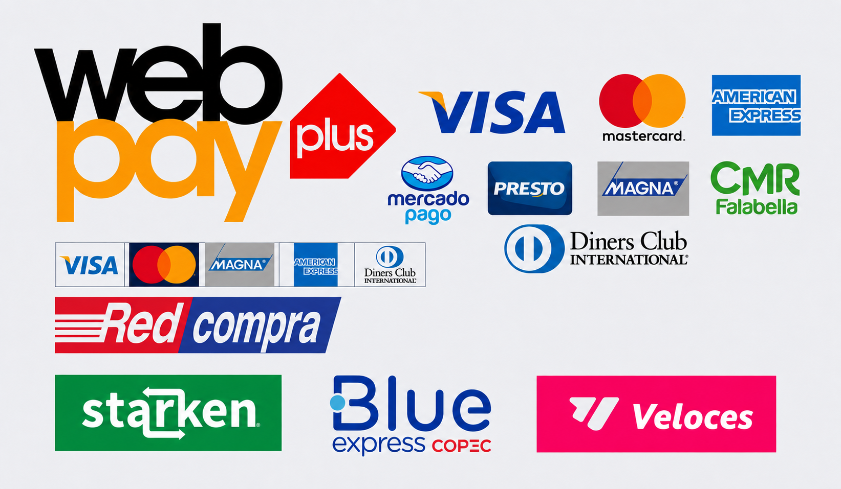 Medios de pago y envío: Webpay Plus, Visa, Mastercard, American Express, Mercado Pago, Redcompra, Starken, Blue Express, Veloces