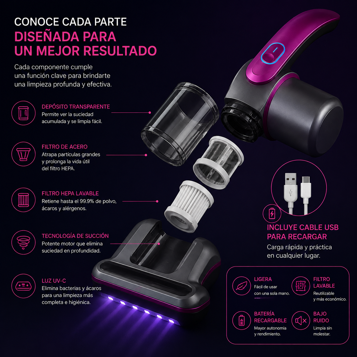 AcaroClean™ UV | Aspiradora Antiácaros Inalámbrica con Tecnología UV