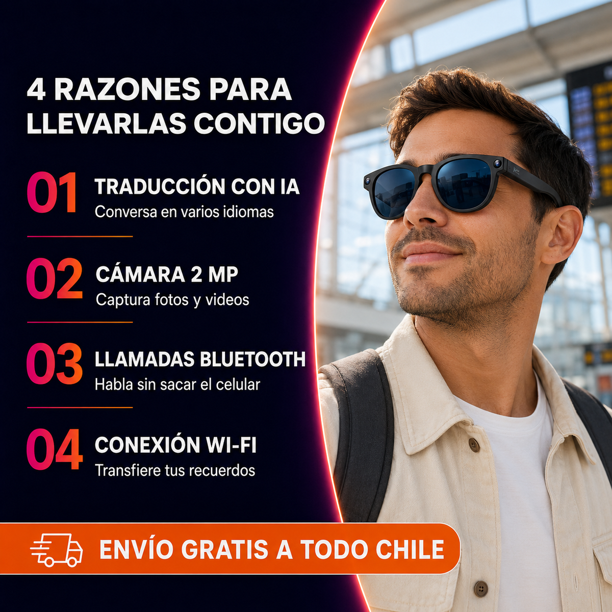 Vision One Pro™ | Gafas inteligentes con cámara, audio y IA