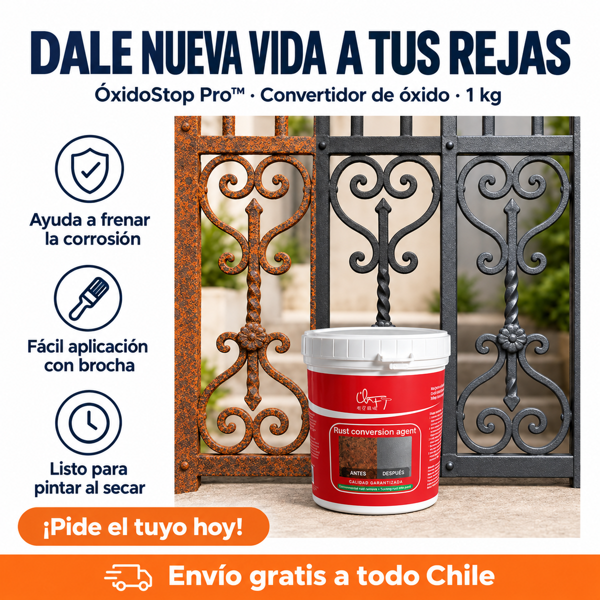 ÓxidoStop Pro™ — Convierte el óxido y protege tus metales.