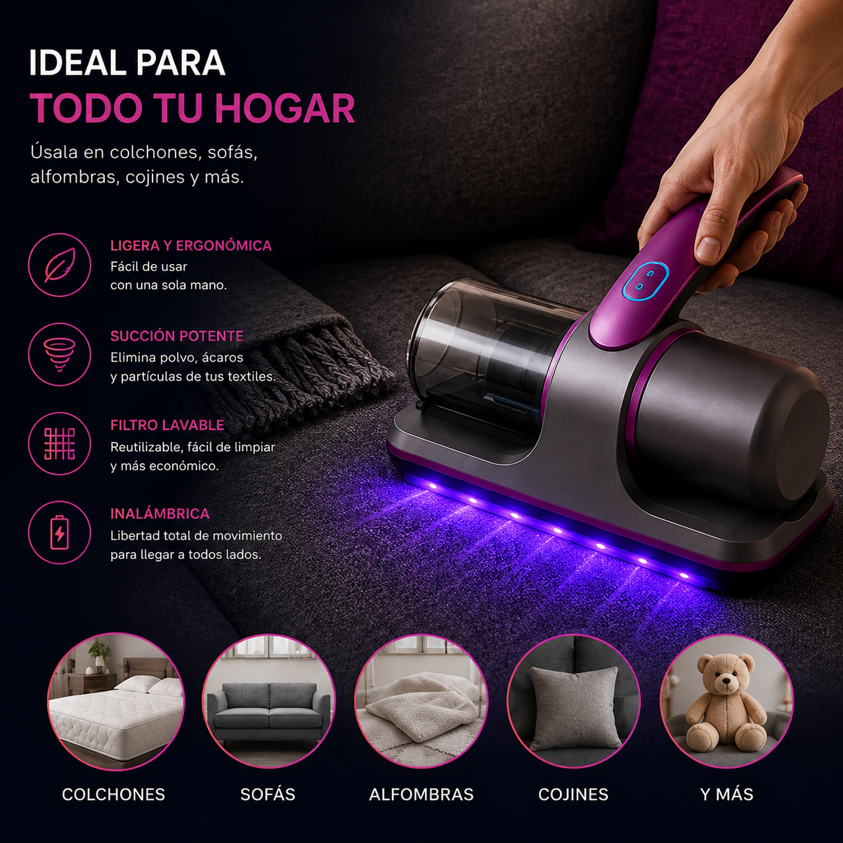 AcaroClean™ UV | Aspiradora Antiácaros Inalámbrica con Tecnología UV