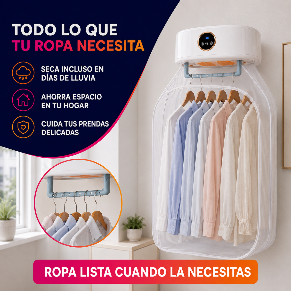 SecaFácil Pro™ – Secador Colgante de Ropa